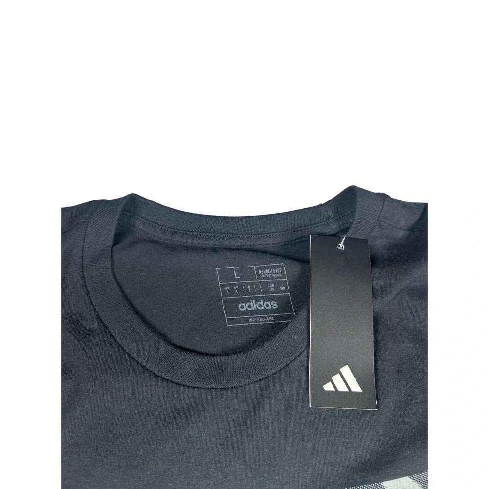 Adidas Mens Large Camo Logo Graphic Black T Shirt‎ Athleisure Training Gym NEW